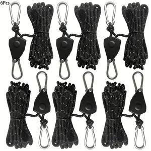 Camping Tent Rope, 6 Counts/set Wind-resistant Buckles & Pulley Ratchet Hangers, Tighteners, Multifunctional Rope for Outdoor Camping, Camping Gear, Outdoor Camping Supplies