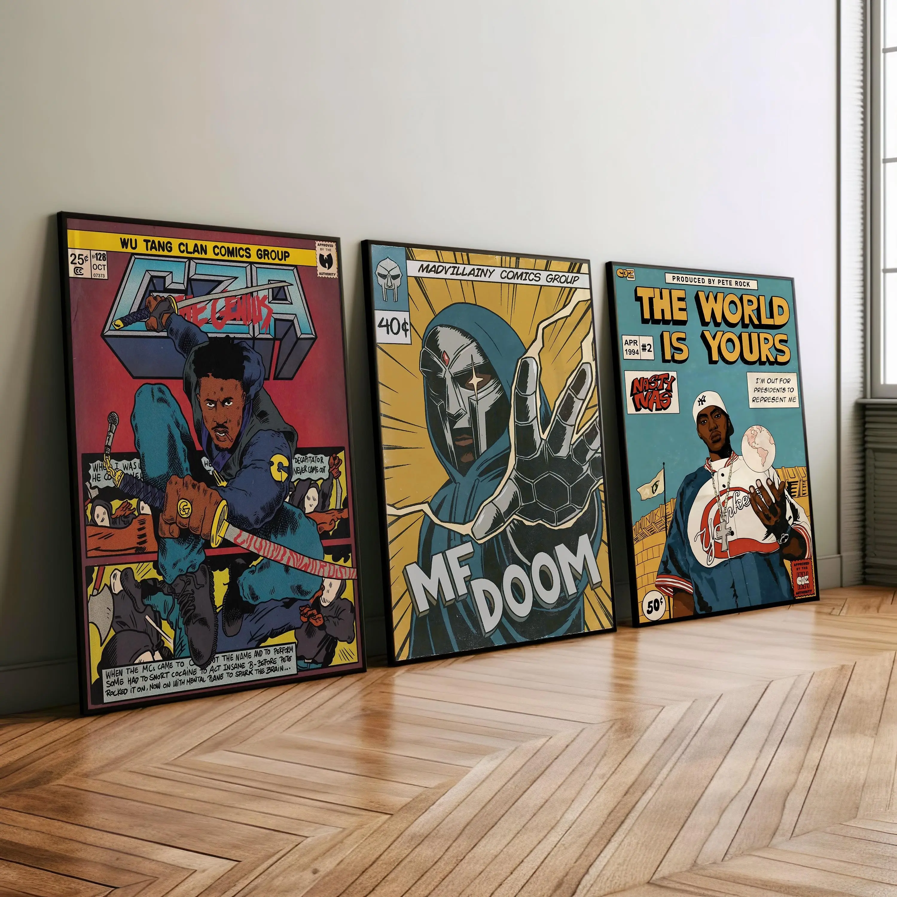 Hip Hop 90s Set of 3 Canvas / Art Prints / Framed Wall Art Classic Hip Hop Poster, Gift, MF DOOM, Nas, NYC East Coast Rap, Retro Comic Cover