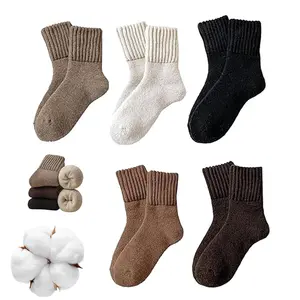 Womens Solid Mid Calf Socks, 5 Pairs Cozy Fall Winter Socks for Women, Warm Knit Thick Crew Sock