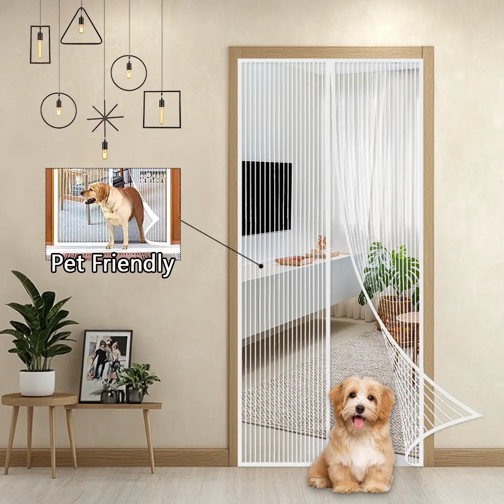 Magnetic Screen Door, Automatic Closing Screen Door, Hands-Free Entry, Modern Stripe Mesh Door Curtain, Summer Breathable Anti-Mosquito, Pet Friendly - Suitable for Bedroom, Kitchen, Living Room, and Balcony