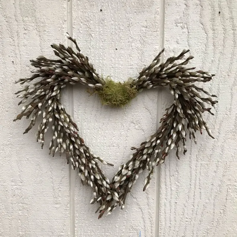 Willow Wreath with Natural PussyWillow Branches for Rustic Home Decor and Seasonal Festive Accents