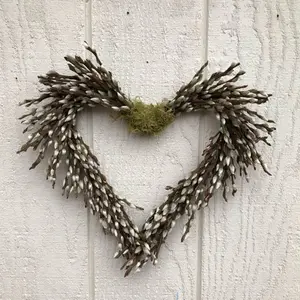 Willow Wreath with Natural PussyWillow Branches for Rustic Home Decor and Seasonal Festive Accents