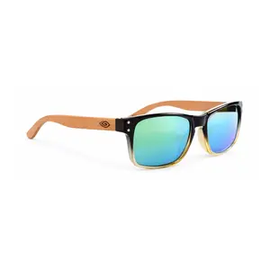 Striker Handcrafted Eco-Friendly Bamboo Wood Polarized Sunglasses UV400 Green Blue Reflective Lenses Lightweight UV Protection