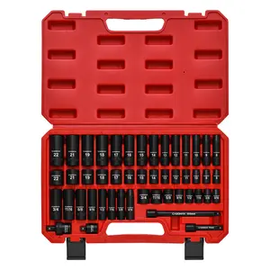 49-Piece 3/8" Drive Impact Socket Set - SAE/Metric 6-Point CR-V Socket Combination Tool, 5/16"-3/4" SAE, 8-22MM Metric, Includes Extension Bar, Adapter, Universal Joint Hex Wrenches, Mechanic Tools for Father's Day Gift