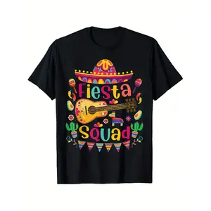 Fiesta Squad Mexican Carnival Party T-Shirt- Fun "Can'T You Hear Me?" Guitar And Sombrero Pattern T-Shirt- Cinco De Mayo Festival Outfit T-Shirt- Heavy GSM- Loose Fit Unisex Top(Xl-Xxxxxl)- Mexican Themed Men'S And Women'S Clothing