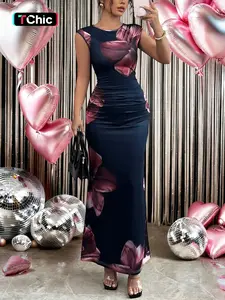 Women's Floral Print Tube Mermaid Dress, Elegant Aesthetic Feminine Chic Sleeveless Maxi Dress for Party Wedding Guest, Ladies Summer Clothes, Womenswear