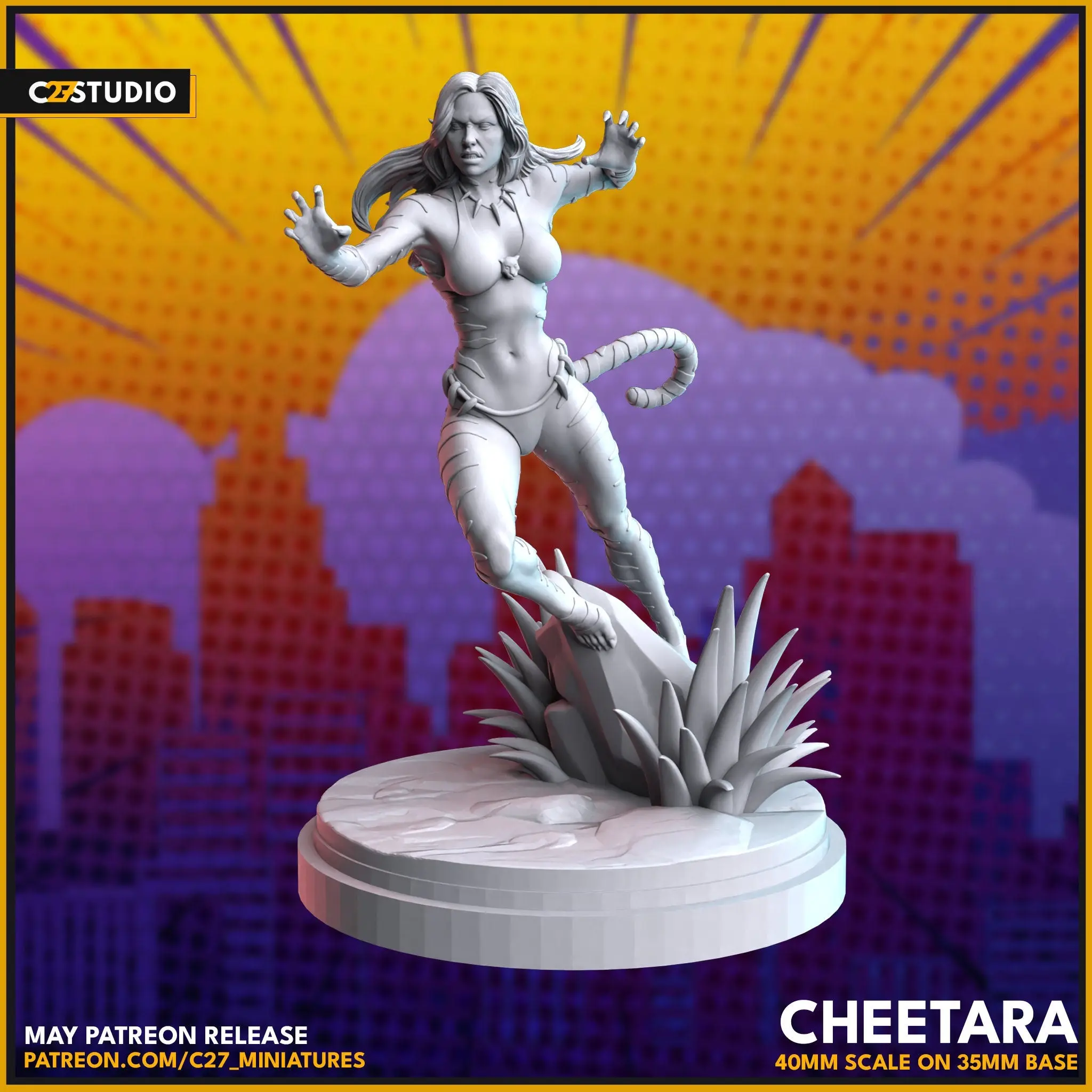 Cheetara 3D-Printed Collectible Miniature, 40mm Scale on 35mm Base, Realistic Scale Crisis Protocol Proxy, C27, Miniature 3D-Printed Figurine, 3D-Printed Miniatures, Collectible Miniatures