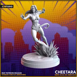 Cheetara 3D-Printed Collectible Miniature, 40mm Scale on 35mm Base, Realistic Scale Crisis Protocol Proxy, C27, Miniature 3D-Printed Figurine, 3D-Printed Miniatures, Collectible Miniatures