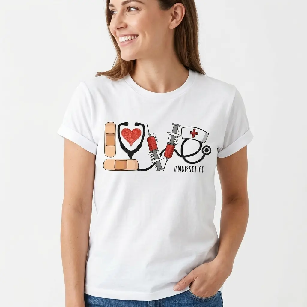 Nurse LOVE Tee Medical Graphic 100% Cotton White S-5XL Women #Nurselife Career-pride Healthcare-gift Casual-wear Uniform-aesthetic