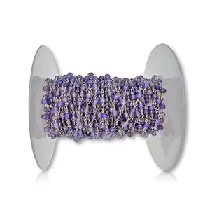 2FT Cubic Zirconia  Purple Crystal in Silver Color Chain. Crystal Rosary Chain. Wire Wrapping Chain.