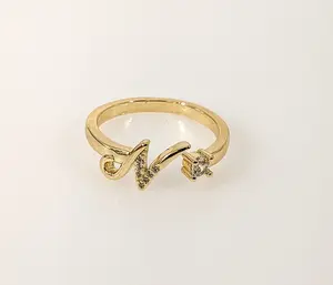 Plated Adjustable Initial Letter "N" Ring