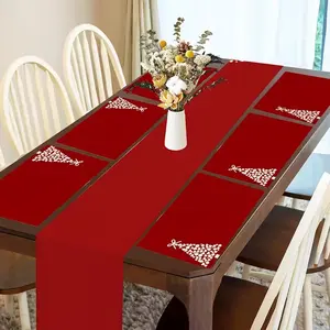 1 piece/4 piece/6 piece/5 piece set/7 piece set, Christmas tree holiday pattern table flag and placemat set, seasonal decoration for restaurants and kitchens, essential items for indoor and outdoor gatherings, desktop set suitable for daily use