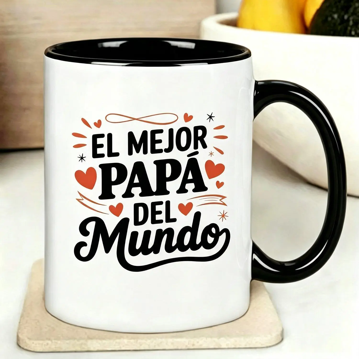 Gift 1pc 11OzCeramic Mug Spanish Quote 'El Mejor Papa Del Mundo' Heart Accent Great Gift for Father'S Day Birthdays Gift for Dad Family Brothers
