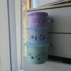 Tupperware Holiday Shining Traditions Canisters 3 Piece Set with Festive Designs for Festive Storage