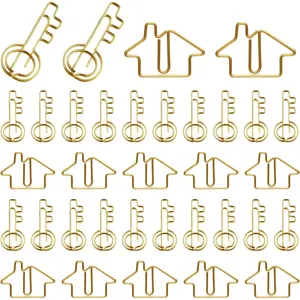 100 Pack Clips Office Supplies 50 Pcs House Shaped Paper Clips 50 Pcs Key Shaped Wire Paper Pins with 2 Clear Storage Box for Agent Office Home Classroom Desk Accessories Gift(Gold) - Home Improvement.