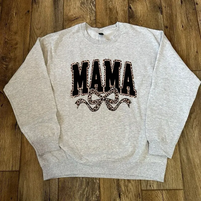 Mama Cheetah Print Bow Crewneck Sweater - Soft & Cozy Women's Pullover with Unique Design