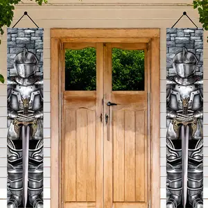 1 medieval party decoration knight armor flag, 30 * 180cm made of durable polyester material, no need for power, traditional craftsmanship can be reused. Castle entrance decorations are suitable for Halloween and Renaissance themed parties, essential item