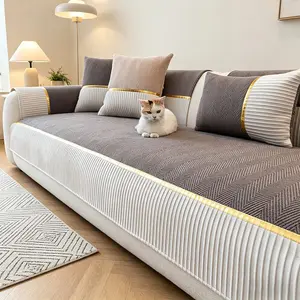 1pc Fashion Minimalist Sofa Cushion, Soft Herringbone Texture, Scratch-Resistant, Dustproof, Pet-Friendly, All Seasons, Soft Sofa Protector