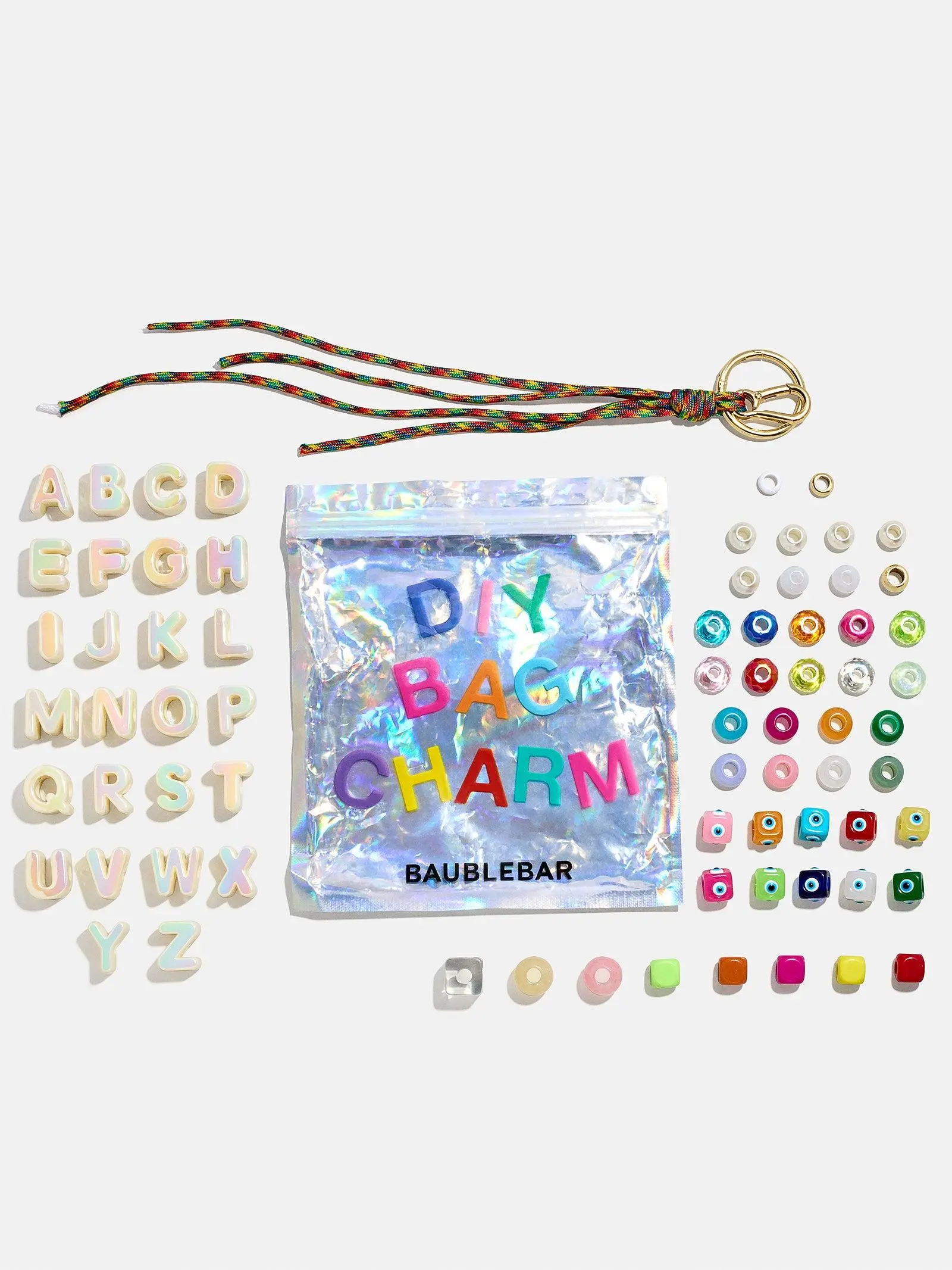 BaubleBar 81pcs Mini Custom Bead Kit - Multi/Evil Eye - DIY Personalized Bag Charm Kit - Great for a Gift, Party, or Family Activity - Ready-To-Go Mess-Free Craft Craft Kit