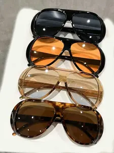 Women's Plastic Leopard Print Pilot Sunglasses, Colored Lenses, Vintage Modern Style, Suitable for Street Photography & Vacation, Tinted Lenses Sunglasses