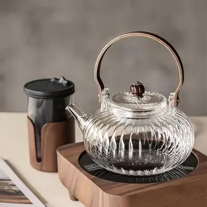 Creative Striped Glass Tea Pot, Large Capacity, Heatable Electric Kettle, Suitable for Rose Flower Tea, Tea, PU-Erh Tea, Home Use Gift, Glass Teapot