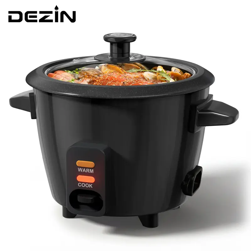 Dezin Multifunction Rice Cooker - 3 to 6 Cups Rice (6-Cup Cooked Batch), 1.5-Quart Mini Non-Stick BPA-Free Pot with Convenient Measuring Lines, Auto Keep-Warm, Easy-Cleaning Black Kitchen Appliance (Soup & Oatmeal Compatible)