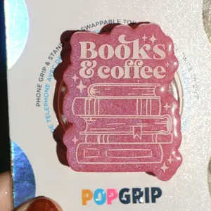 Bookish Phone Kindle Grip: Pink Pearlescent Resin, Books & Coffee