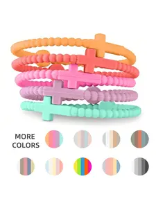 5pcs Cute Random Color Hand Strap, Thin Cross Silicone Bracelet, Fashion Cross Bangle, New Fashion Bracelets, Accessories Gifts, Women & Men Jewelry
