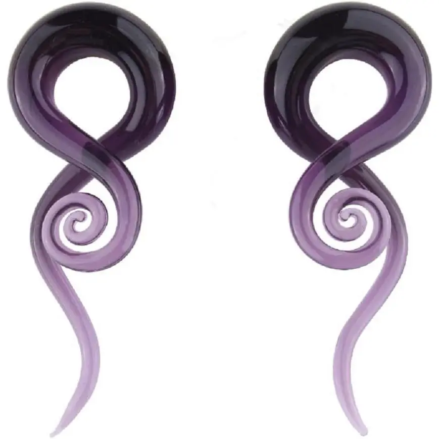 Funky Smooth Glass Twist Shape Ear Spiral Tapers - 2Pcs Multi-Size Body Piercing Jewelry, 4G, 00G(10Mm), 1/2"(12Mm) Plugs Tunnels Expanders Hangers Gauges Earrings for Stretching