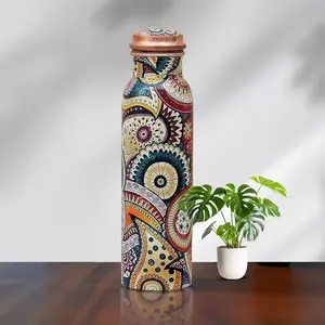 Copper Water Bottle 34 Oz Hammered Pure Bottle for Drinking 100% Ayurvedic Leak-Proof for Gym,Yoga, Office (Multicolor)