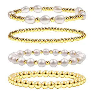 Baroque Pearl beaded bracelets Stainless Steel Gold - Jewelry valentines Gift for Women Girls