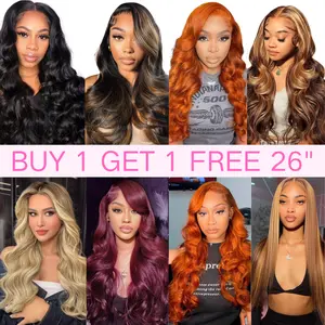 26 inches 13x4 Lace Frontal Wig Combo - Buy 1 Get 1 Free 26" Heat Resistant Matte Fiber Synthetic Wig Multiple Colors Available  Blonde Highlight Wig Natural Looking Wigs