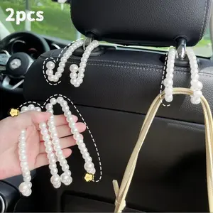 2pcs Car Seat Back Pearl Decorative Hooks, Multi-Functional Creative High-End Bead Hooks, Heavy-Duty Car Storage Hooks, Interior Decoration Accessories