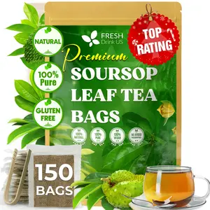FreshDrinkUS, 150 Premium Soursop Graviola Leaf Tea Bags, 100% Natural and Pure from Soursop Leaves, Handmade, Made With Natural Materials-Corn Fiber Tea Bag, Sugar/Caffeine/Gluten Free, Hoja Guanabana Tea (Soursop, 150 Count (Pack Of 1)) Beverage