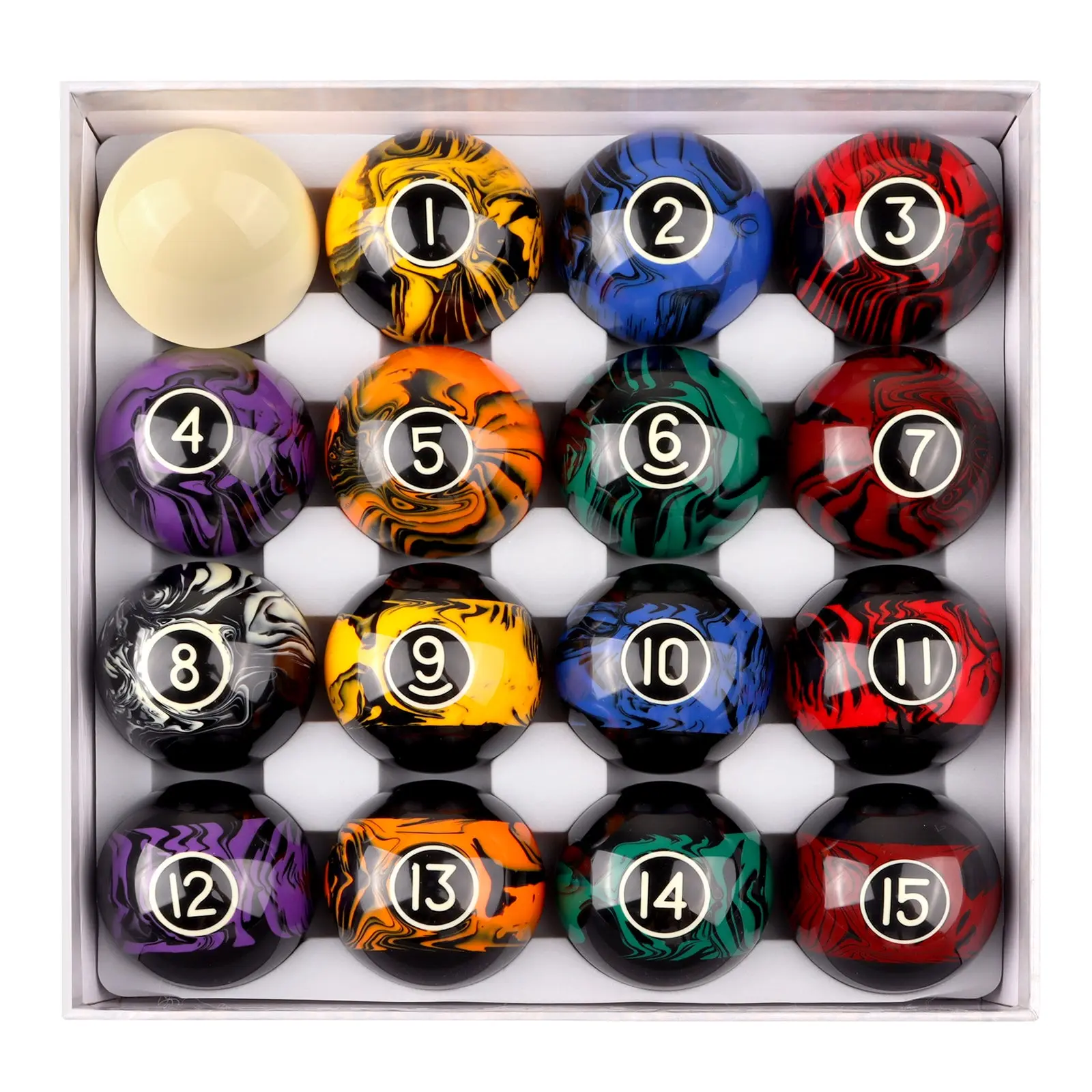 GSE GAMES&SPORT EXPERT 2 1/4" Professional Regulation Size Black Marbelite Swirl Style Billiard Pool Balls Set AAA Grade Resin 16 Balls for Game Rooms