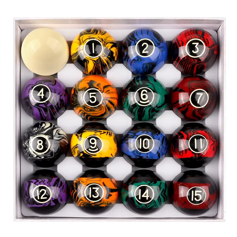 GSE GAMES&SPORT EXPERT 2 1/4" Professional Regulation Size Black Marbelite Swirl Style Billiard Pool Balls Set AAA Grade Resin 16 Balls for Game Rooms