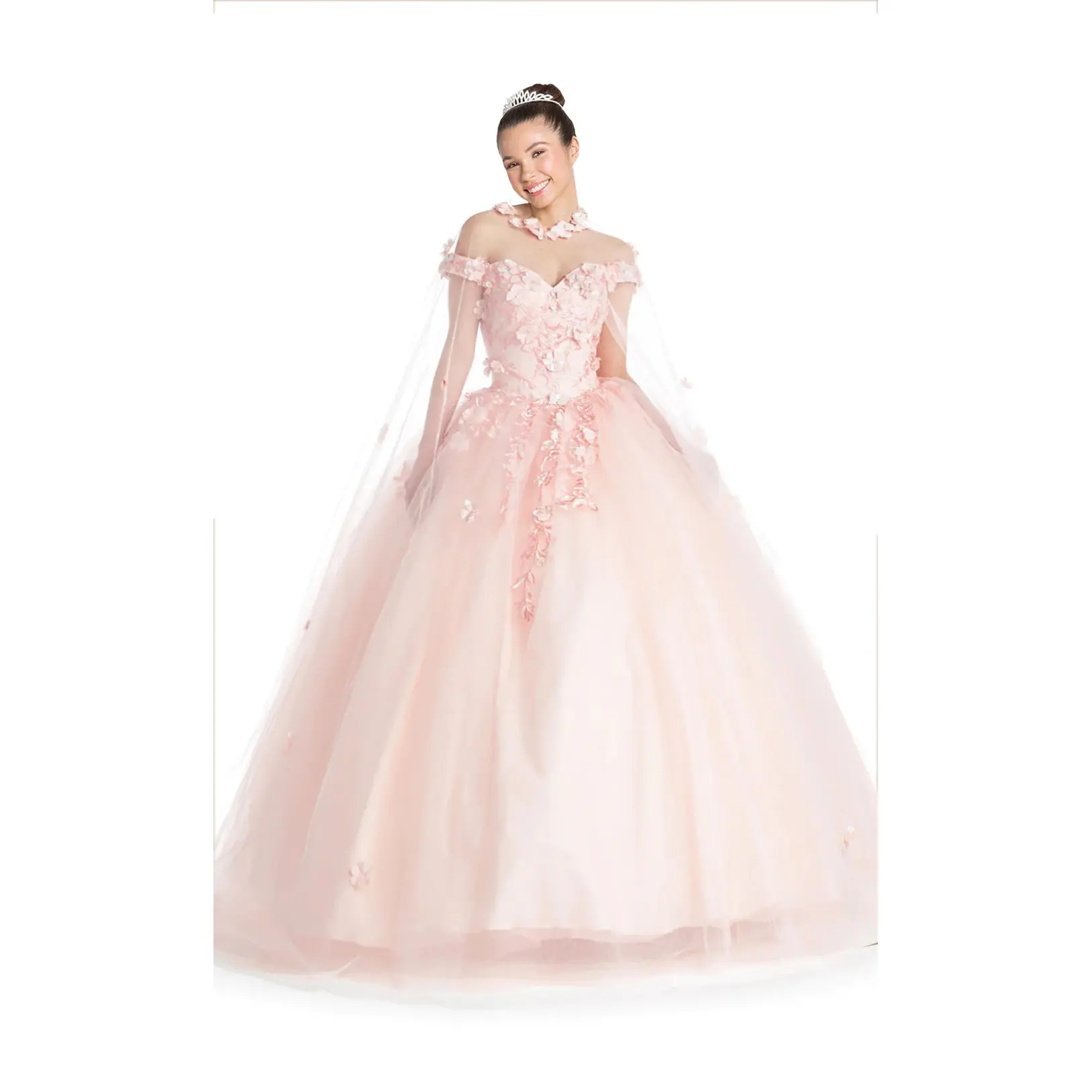 Dylan & Davids Long Off Shoulder Quinceanera Cape Dress Ball Gown