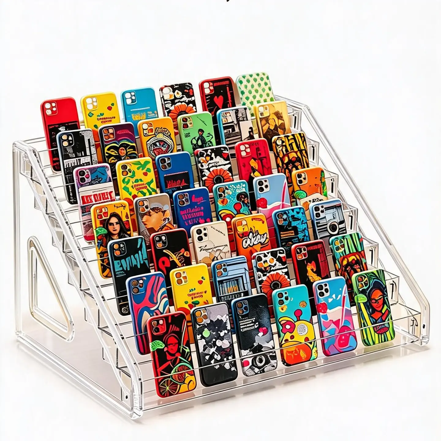 7-Tier Phone Case Display Shelf - Office Desk Organizer for Stationery, Supplies, File Rack Accessory (Computers & Office Equipment)