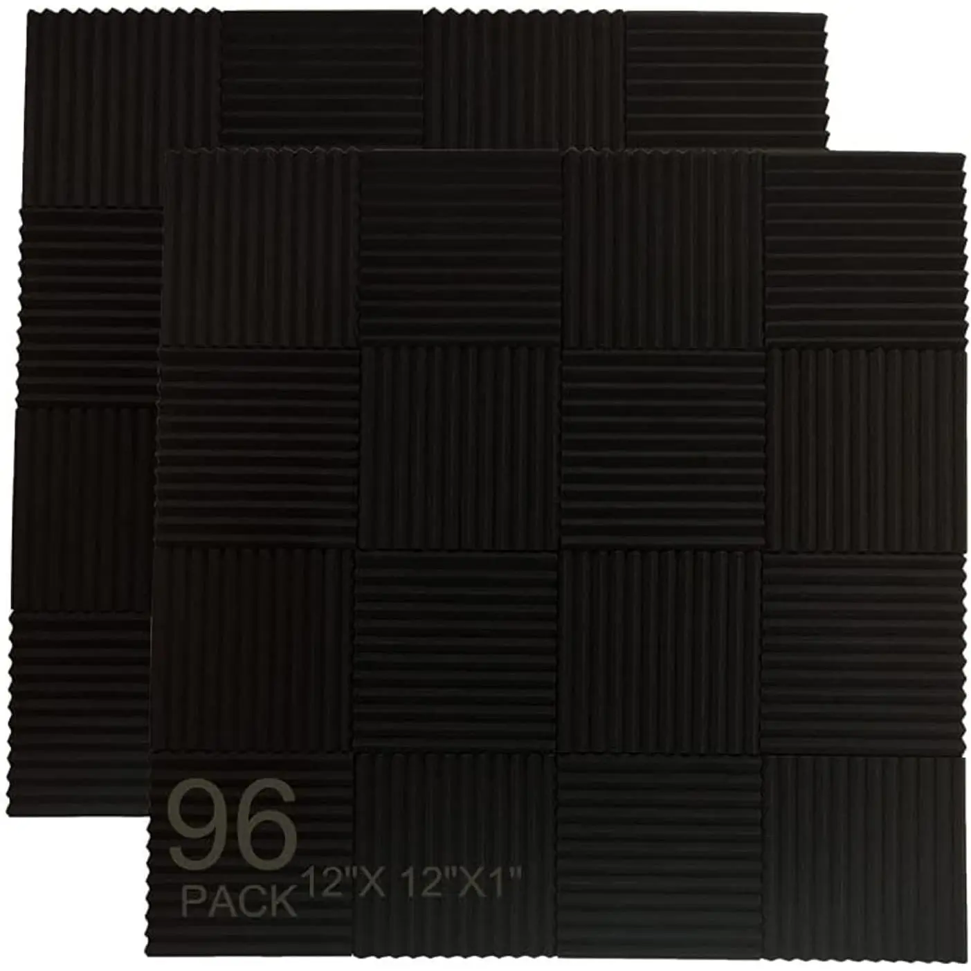 96 Pack Allxinlog Absorb the echo Acoustic  Panel Wedge Studio Soundproofing Wall Tiles 12" X 12" X 1" (96-BLACK)