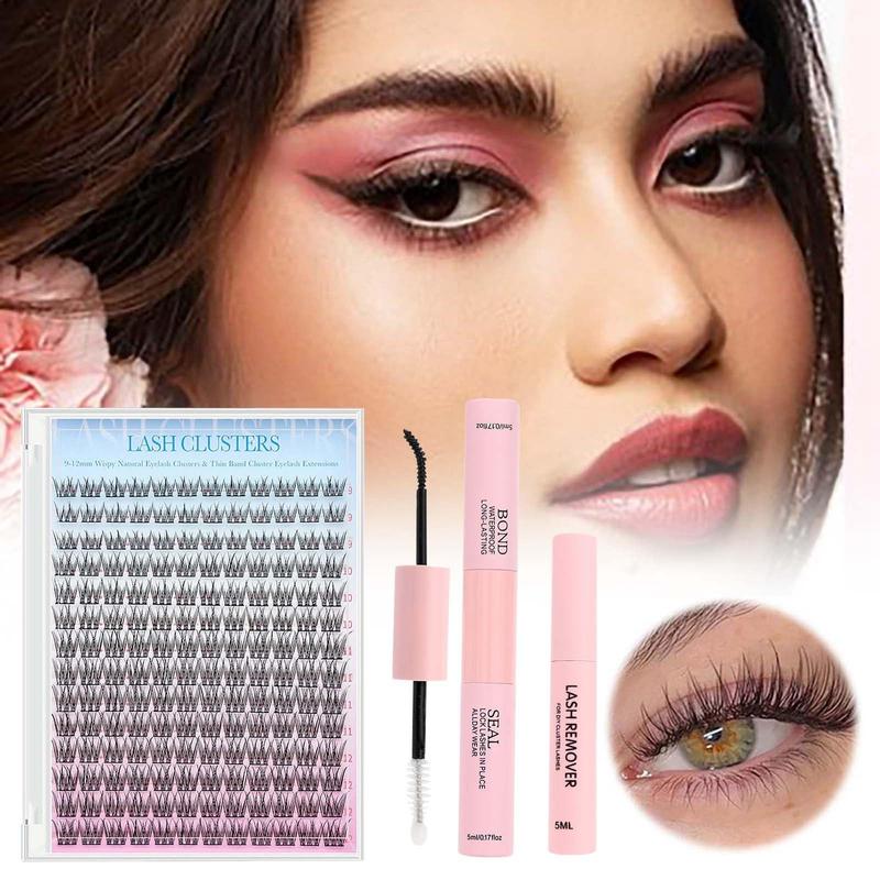 Natural Lash Extension Kit 168Pcs Eyelash Extensions Kit Individual LashesExtensions withLash Bond & Seal & Tweezersfor Beginners cluster applicator makeupcosmetic cosmetic Gentle eyelashes &adhesives 0.05mm cluster kit volume eyelash cluster