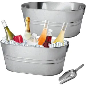 2 Pack 4 Gallon Galvanized Tub Ice Buckets for Parties Portable Beverage Tub with Handles Champagne Bucket Metal Ice Buckets for  Bar with Ice Scoop