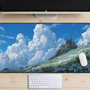 Dragons Keep Desk Mat, Epic Fantasy Castle Desk Mat, Blue Sky Mouse Pad, Dramatic Clouds Gaming XL Mat, Medieval Landscape Office Decor