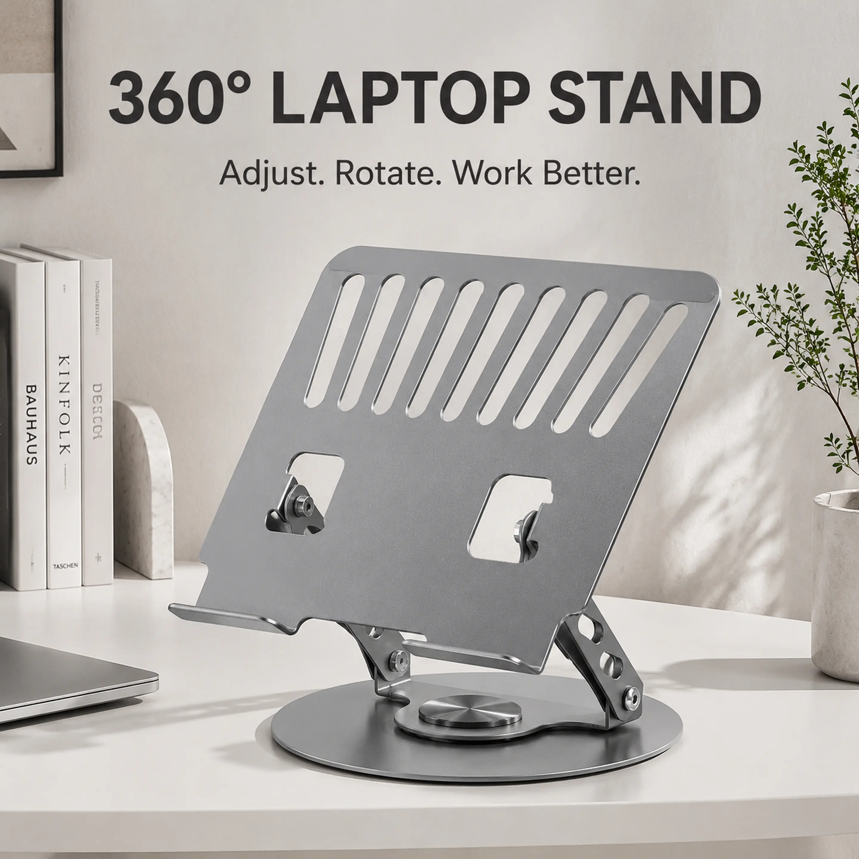 360° Rotation Aluminum Laptop Stand - 2-in-1 Multifunctional Hub, Height-Tilt Adjustable Ventilated Cooling Riser, Foldable Portable Matte Alloy Multi-Angle Holder for Gaming Laptops, Tablets, Home Office