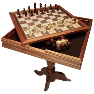 fathersdaygift VEVOR 3-IN-1 Chess Checkers Backgammon Table Set, 18 Inch Premium Wooden Chess Table, Deluxe Combo Game Table Furniture Set, Chess Set Board Game Gift for Family Board Games