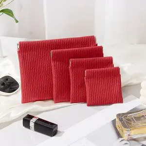 4Pcs 4Size Squeeze Coin Purse Change Purse Pouch Wallet Coin Bag,Makeup Bag, Lipstick Cosmetic Accessories Organizer, Travel Kit Storage Pouch,Exquisite Present for Women Girls-(Color-Red)