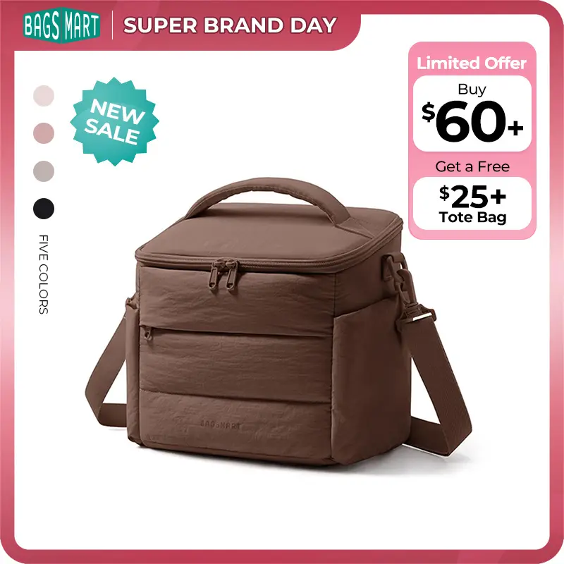 【NEW IN】BAGSMART Puffy Insulated Lunch Bag - 10L Lightweight Large Square Women's Lunch Tote, Soft Cooler with Stretch Side Pockets for Office Work, Fits 32 oz Bottle summerwins tiktokshopsummersale tiktokshopbacktoschool
