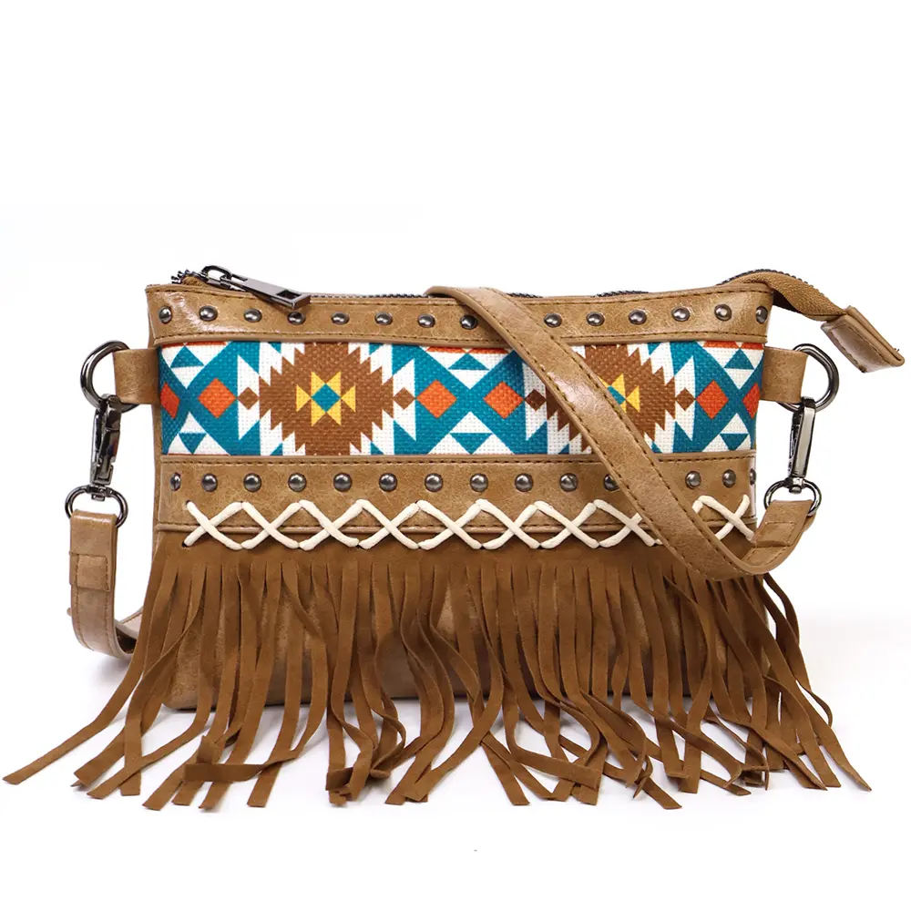Women's Western Crossbody Bag with Fringe Tassel, Stylish Bohemian Casual Shoulder Purse with Adjustable Strap, Bohemian Casual Purse
