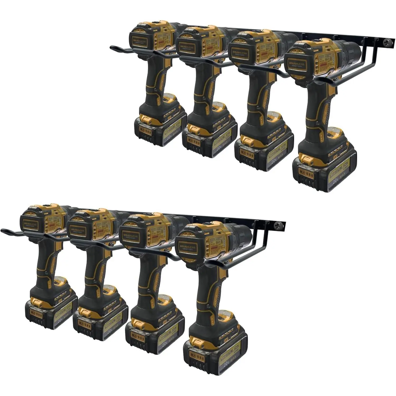 2-Pack Heavy-Duty Steel Wall-Mount Drill Holder Rack with Handle, 80lb Capacity Plastic Organizer with Screw & Anchor Kit, 4-Cordless Power Tool Storage Shelf Garage Rod, Space-Saving Gift for Cordless Users