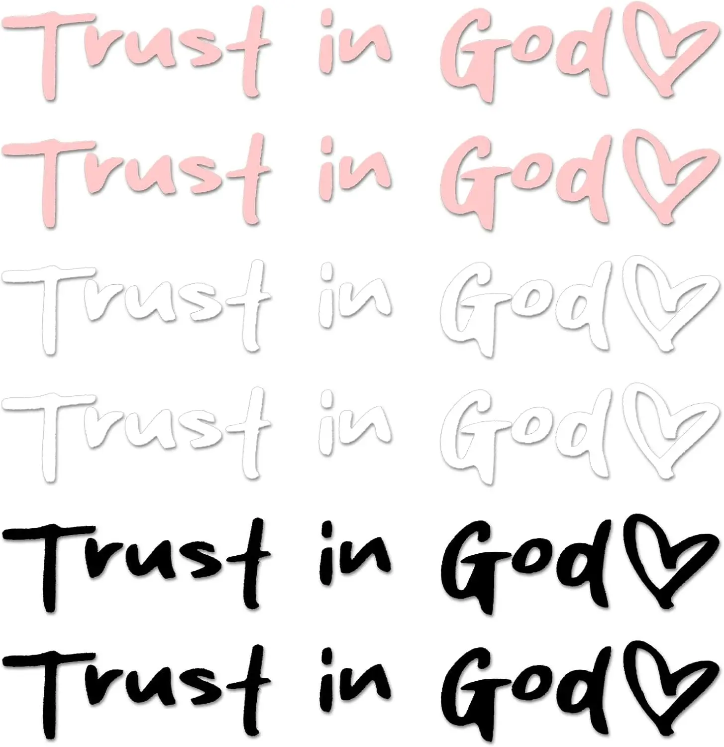 6 PCS Trust in God Car Sticker Decals, Waterproof Vinyl Car Rearview Mirror Accessories, Ideal Christian Gift, Black&White&Pink Stickers for Messages (Fits Trucks, Laptops)