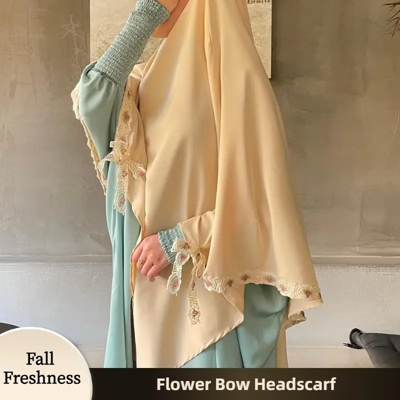 【FallFreshness】CL61 Flowery one layer nida khimar, hijab, Exquisite lace, elegant and fashionable, suitable for daily and important occasions Modesty